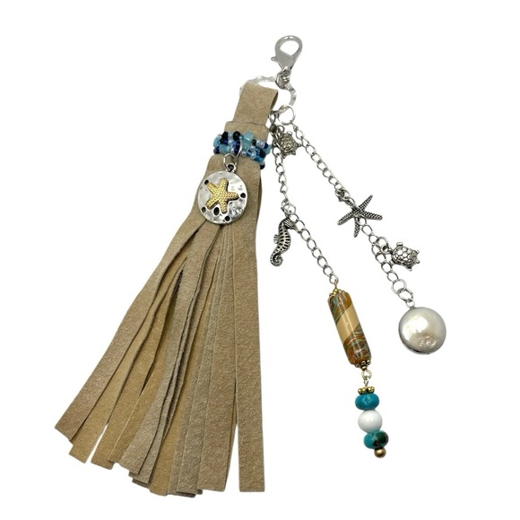 Genuine Suede leather Bag Tassel charm, boho Hippie charm, Clip on Bag, backpack - Picture 3 of 5
